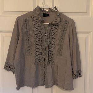 Vici Gray Boho Top with Lace Accents